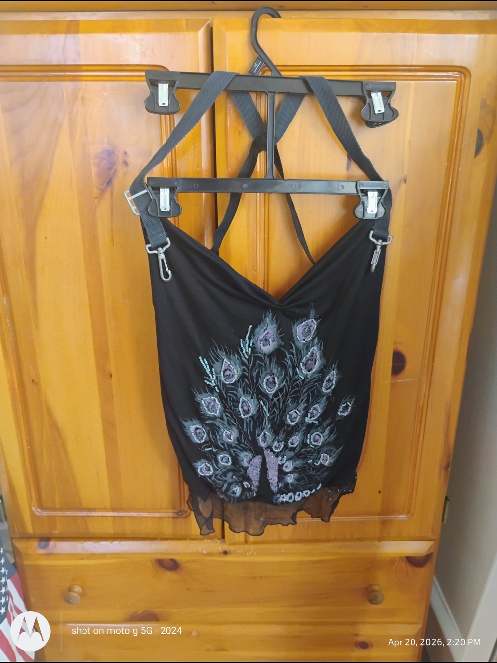 Black Peacock-Print Strappy Tank Top